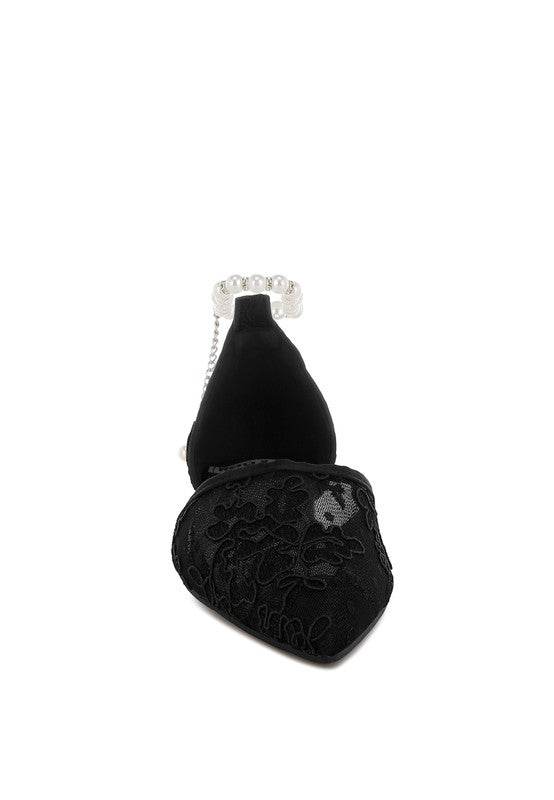 Shrami Pearl & Rhinestone Strap Flat Sandals