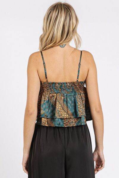 Mittoshop Paisley Patchwork Print Satin Ruffle Crop Cami