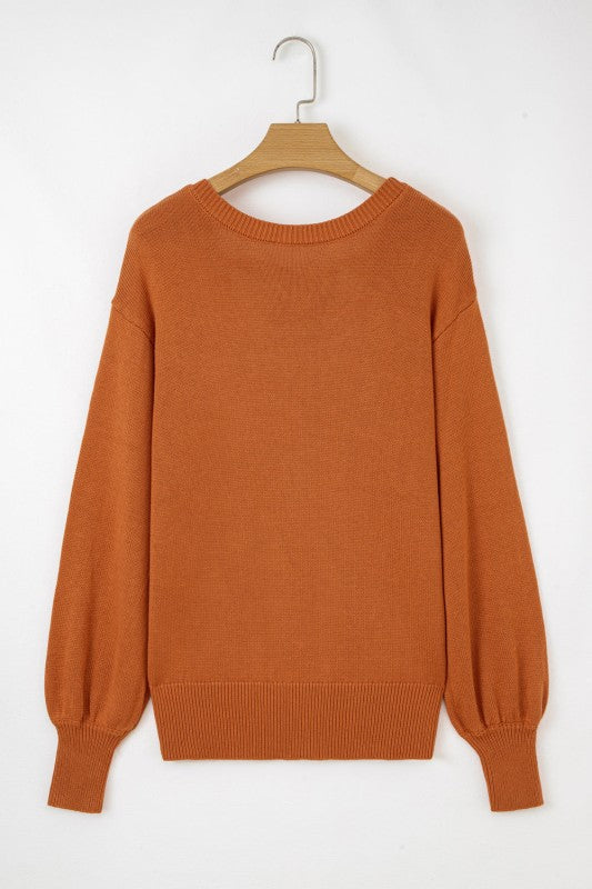 Solid Ribbed Drop Shoulder Sweater