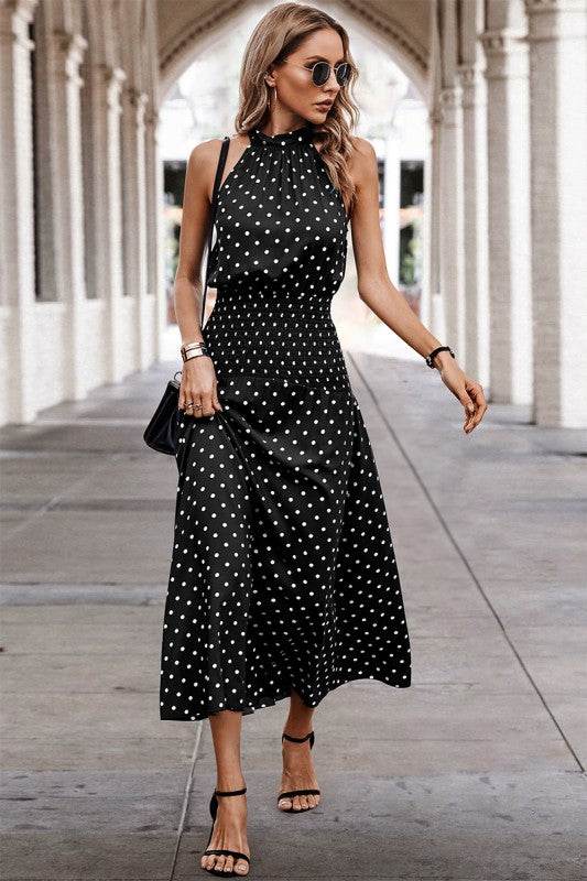 Halter Polka Dot Polka Dot Maxi Dress