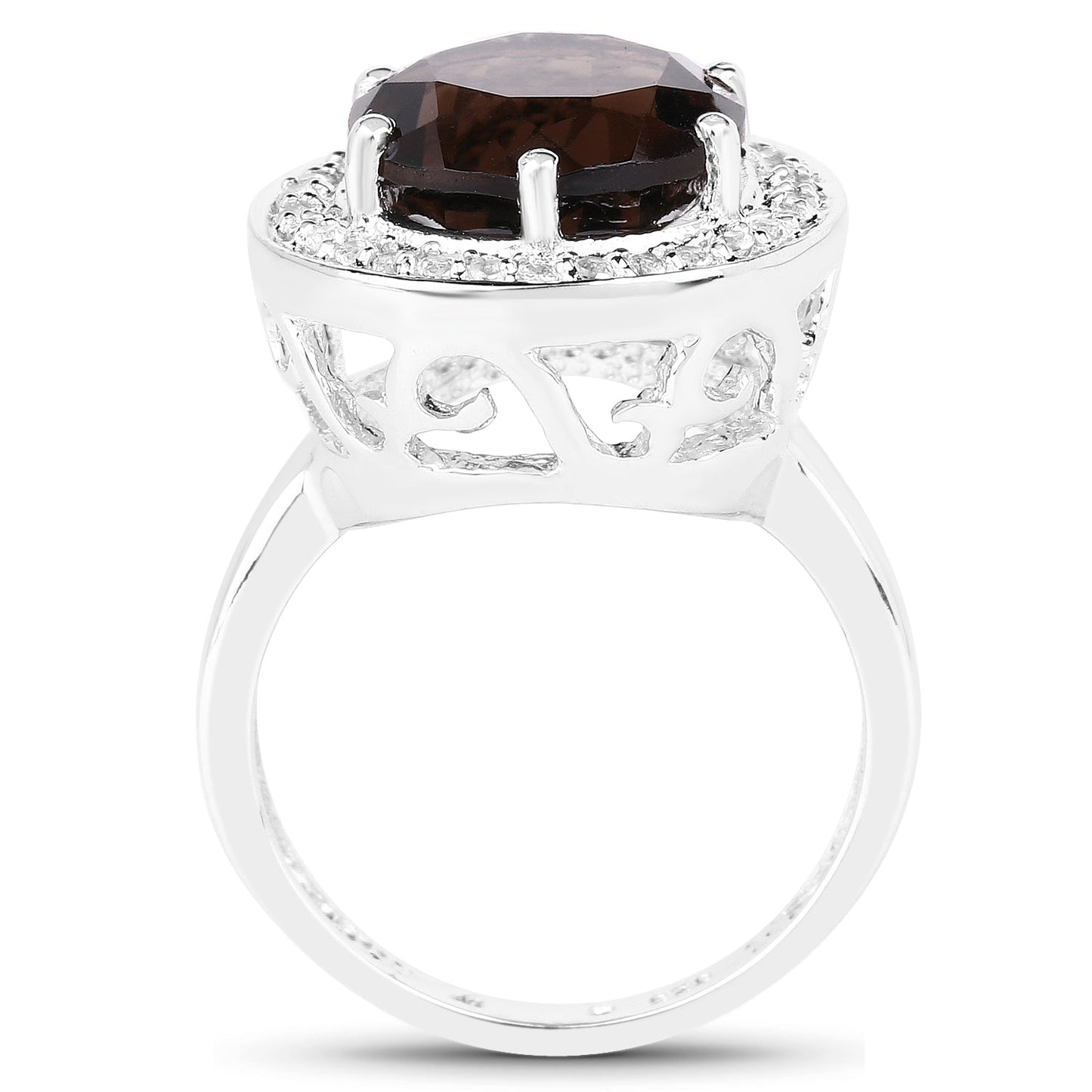 4.52 Carat Genuine Smoky Quartz and White Topaz .925 Sterling Silver Ring