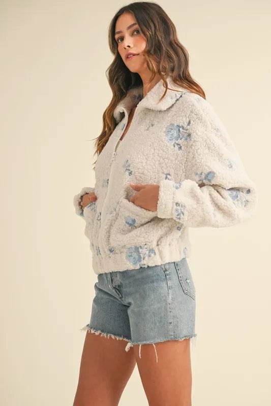MABLE Floral Embroidered Fleece Teddy Jacket