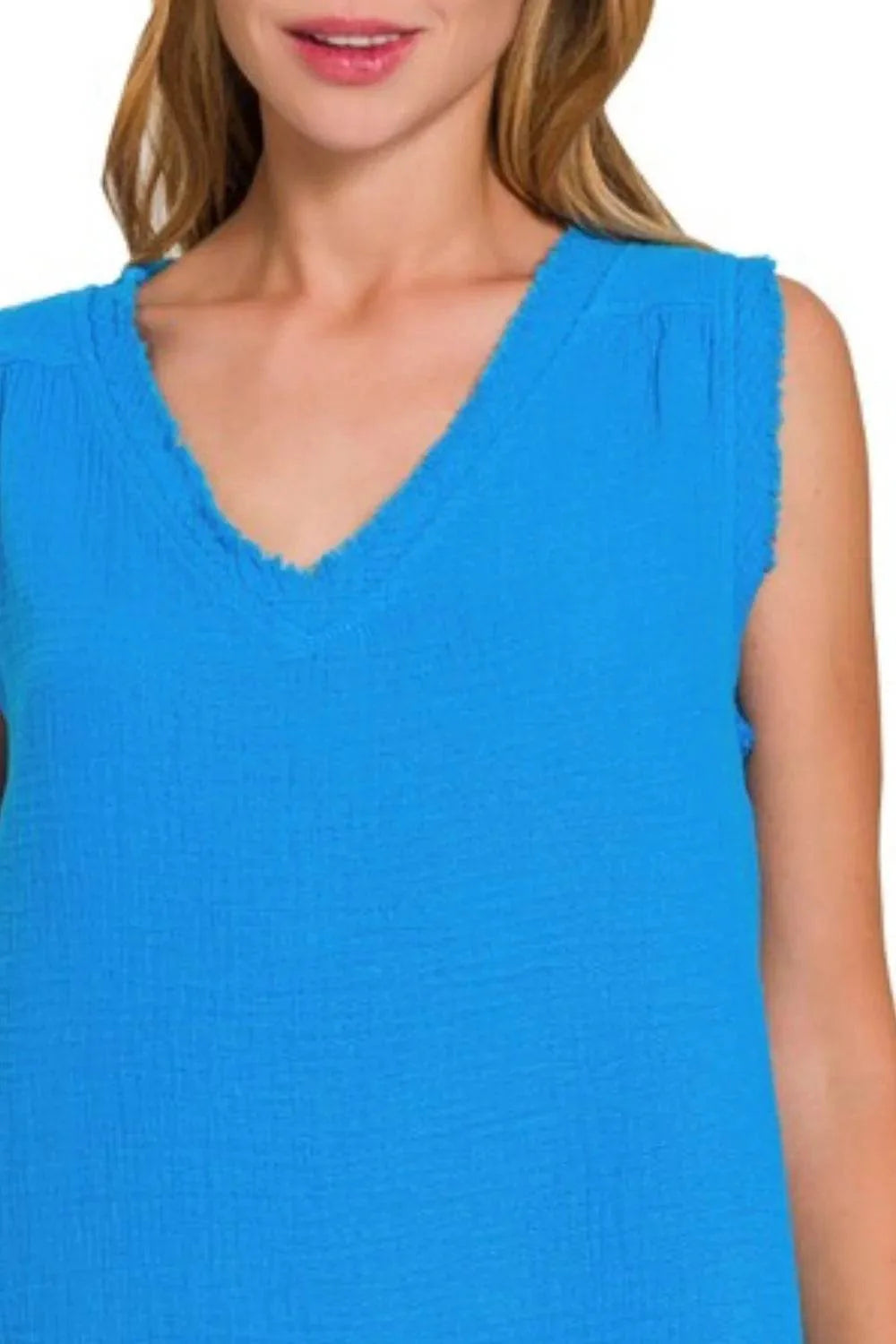 Zenana Double Gauze Raw Edge V-Neck Tank