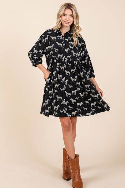Mittoshop Zebra Print Button Down Shirt Mini Dress