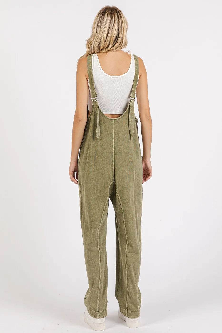 Mittoshop Mineral Wash Relaxed Fit Sleeveless Harem Jumpsuit