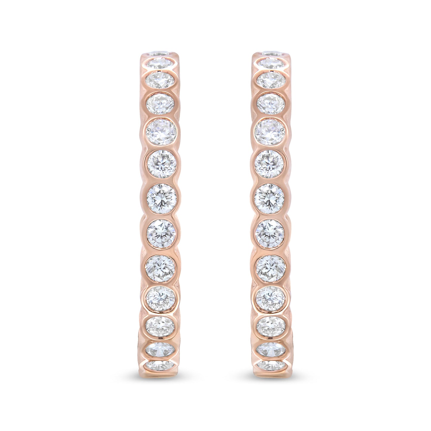 18K Rose Gold 1 Cttw Round Bezel-Set Diamond Hoop Earrings (F-G Color, VS1-VS2 Clarity)