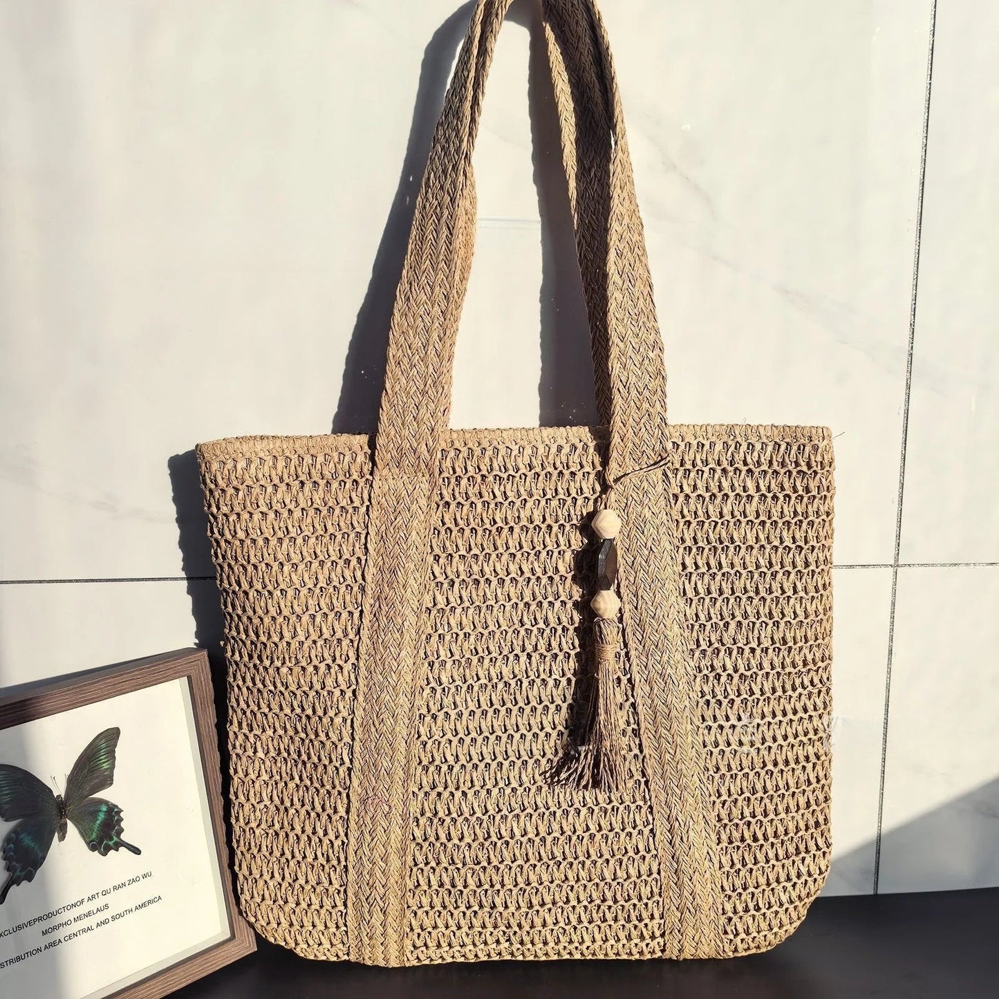 Elegant Straw Shoulder Bag – Women’s Premium Large Beach Tote, Commuter Woven Purse