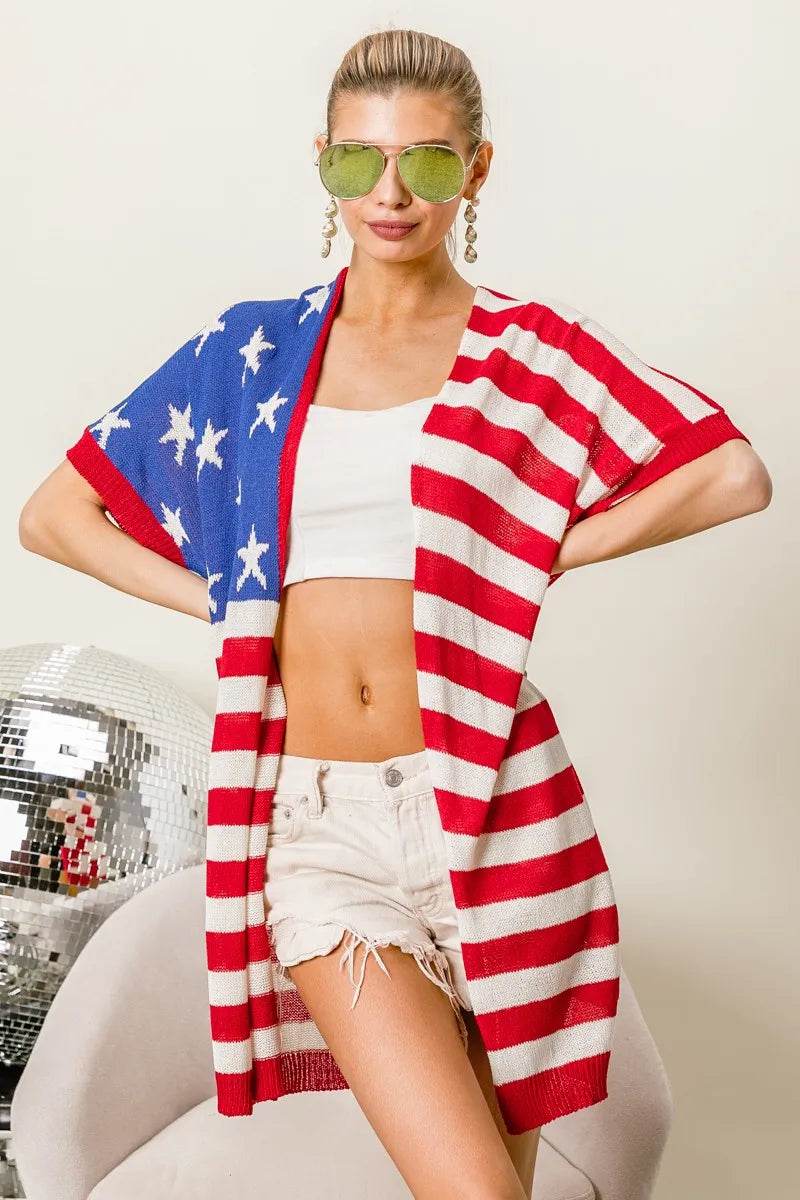 BiBi American Flag Low Gauge Knit Cardigan
