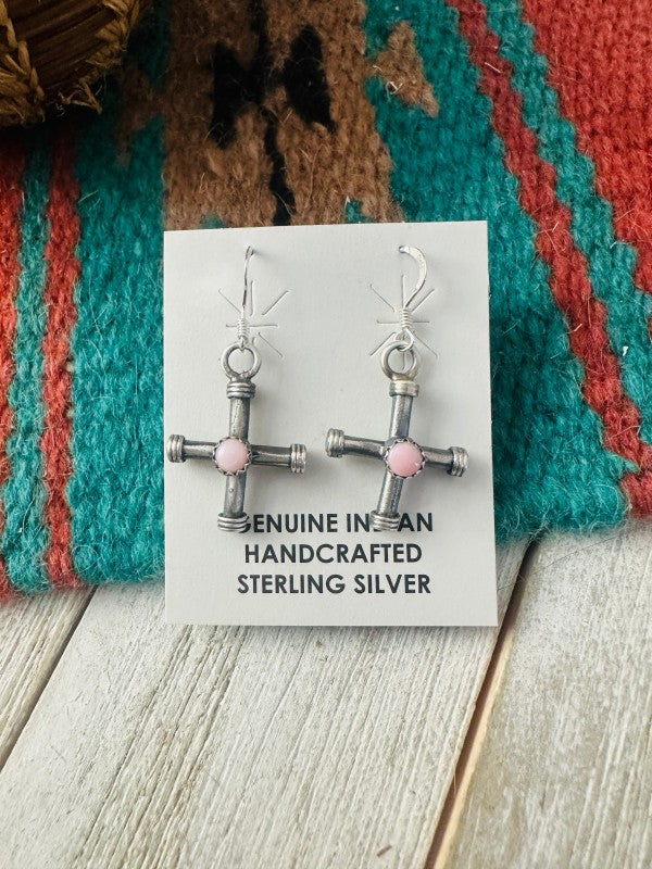 Navajo Sterling Silver & Queen Pink Conch Cross Da