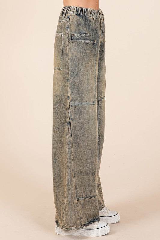 Mittoshop Washed Wide Leg Jeans with Pockets
