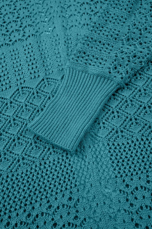 Solid Hollow Knit Open-Front Cardigan