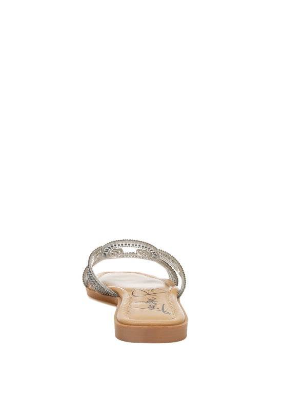 Minople Rhinestones Embellished Flat Sandals