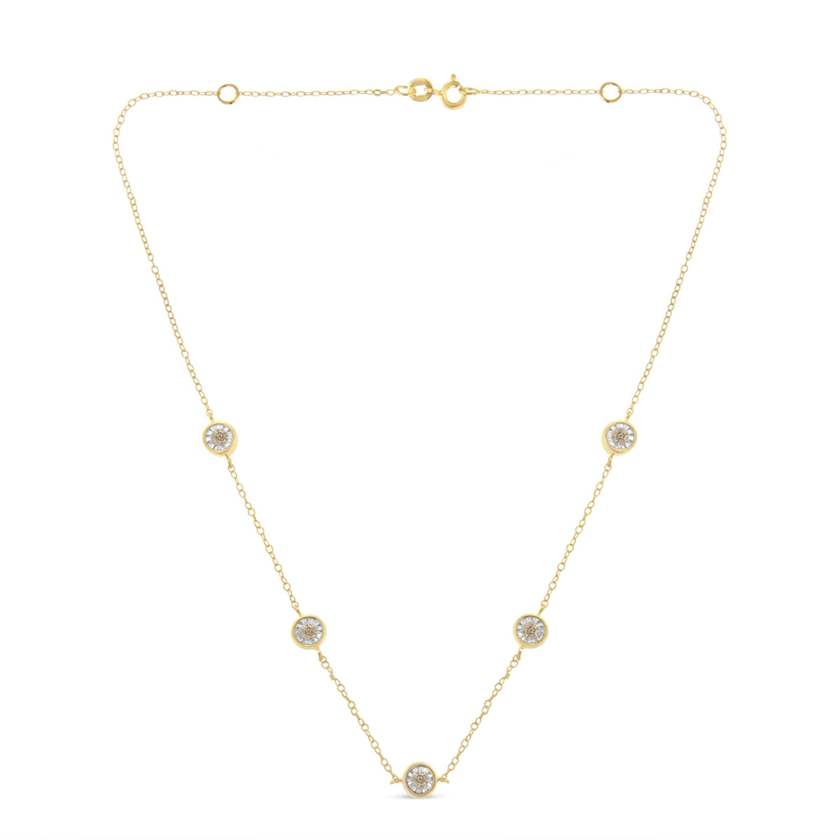 Yellow Color Plated Sterling Silver Diamond Station Necklace (1/2 cttw, K-L Color, I2-I3 Clarity)