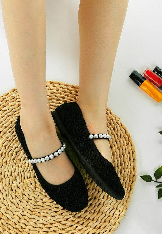 Corphee Pearl Strapped Glitter Ballerinas