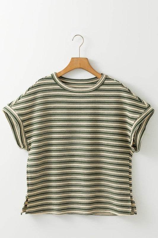 Abby Stripe Textured Side Slits Top