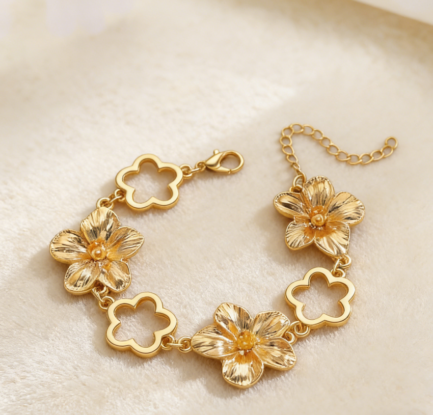 Elegant Hollow Flower Bracelet & Earrings Set