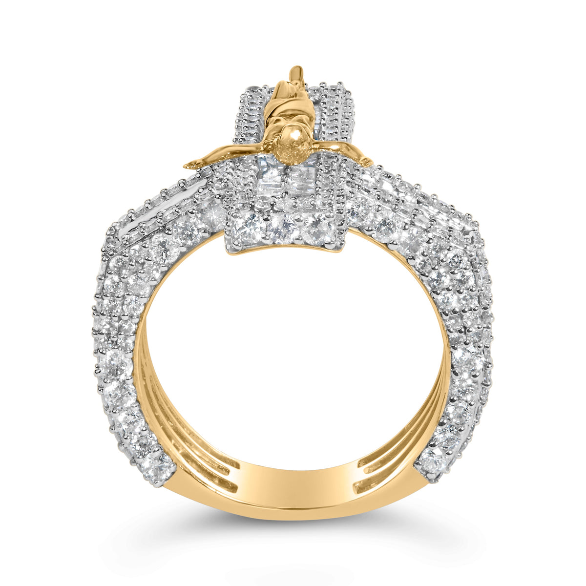 Men's 10K Yellow Gold 5-2/5 Cttw Diamond Jesus Crucifix Cross Cocktail Ring