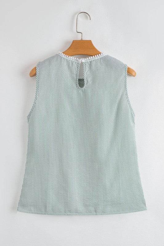 Meredith Stripe Lace Patchwork Crew Neck Tank Top