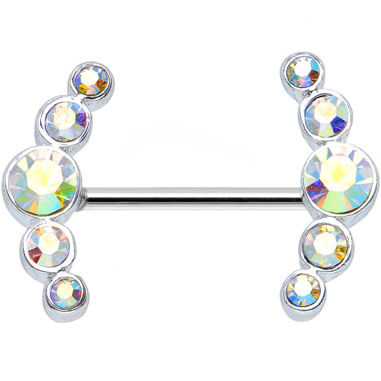 14G 5/8 Aurora Gem Steel Round Quintent Nipple Barbell Set