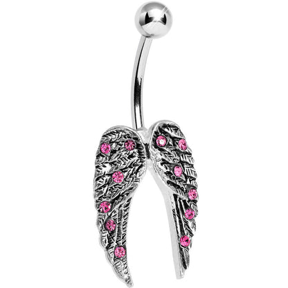 Pink Gem Magnificent Angel Wings Belly Ring