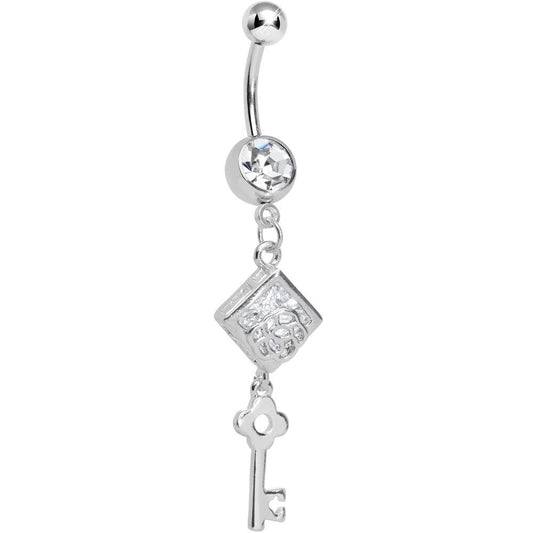 Clear Gem Key to My Diary Dangle Belly Ring