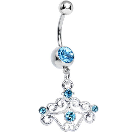 Aqua Gem Fancy Swirled Cupcake Dangle Belly Ring