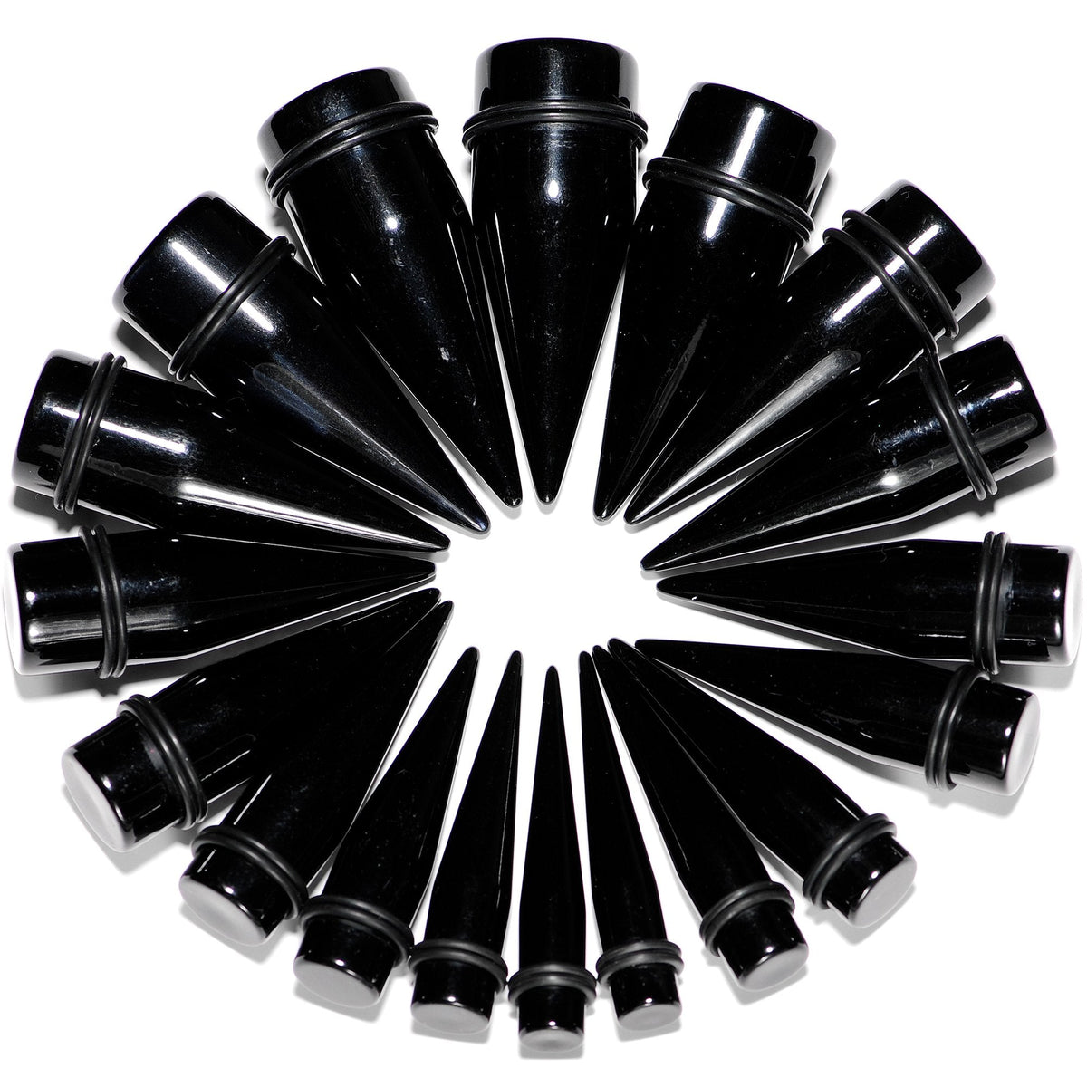 00G to 1 inch 18 Piece Black Acrylic Ear Stretching Taper Kit