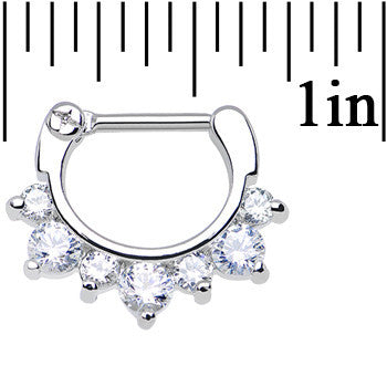 16G 5/16 Seven Clear Cubic Zirconia Septum Clicker