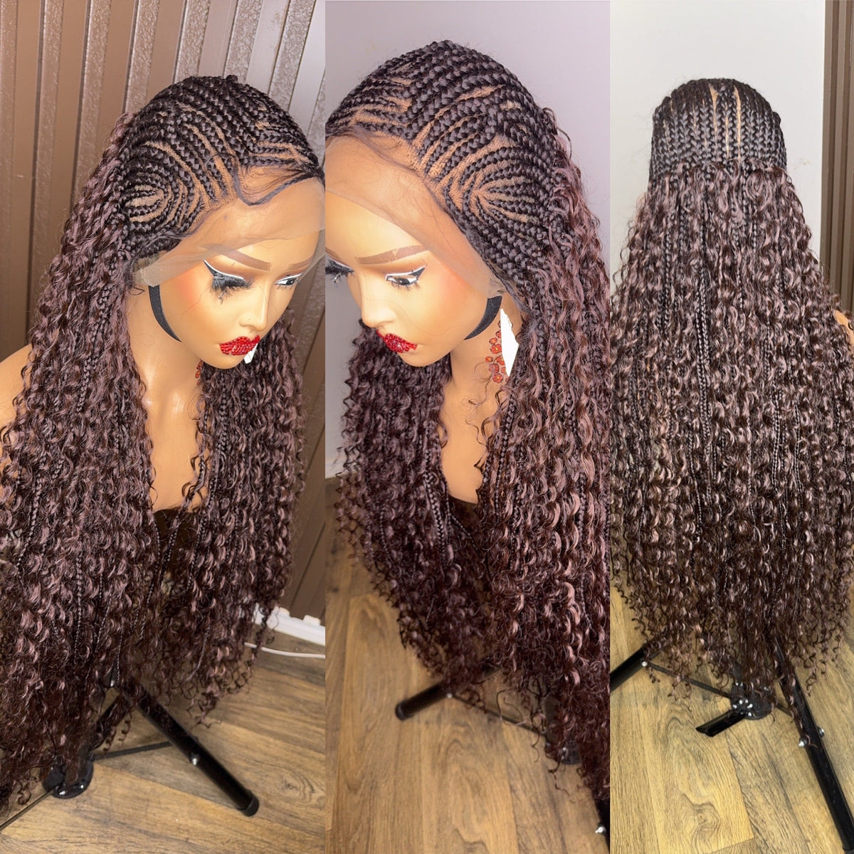 Cornrows braided wig in burgundy, brown and color 27