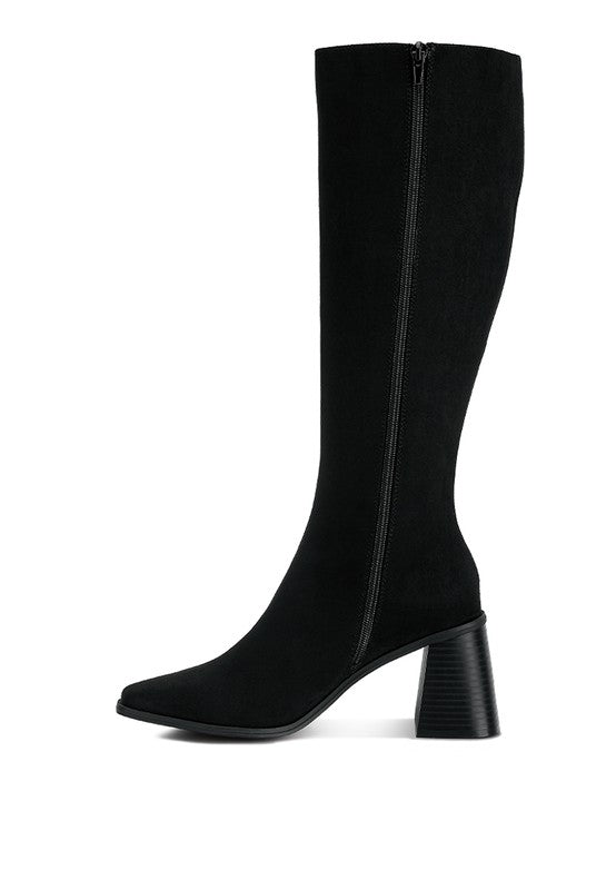 Paytin Faux Leather Block Heel Calf Length Boots