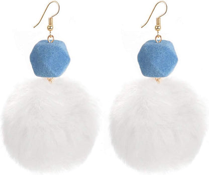 Faux Fur Pom Pom Tassel Drop Dangle Earrings Set