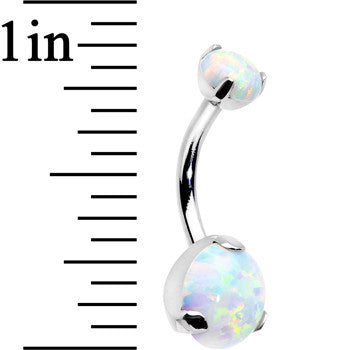 Double White Synthetic Opal Internally Threaded Belly Ring 3/8