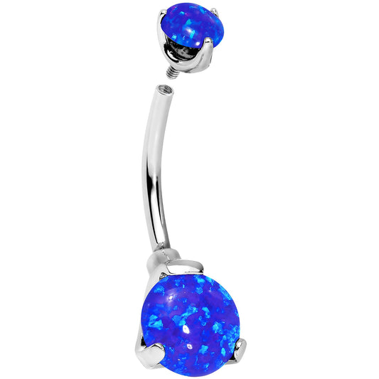 Double Blue Synthetic Opal Internally Threaded Belly Ring