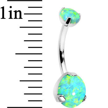 Double Green Synthetic Opal Internally Threaded Belly Ring 7/16