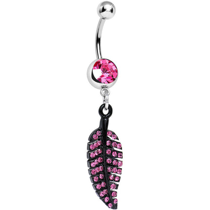 Pink Gem Glimmering Black Forest Leaf Dangle Belly Ring