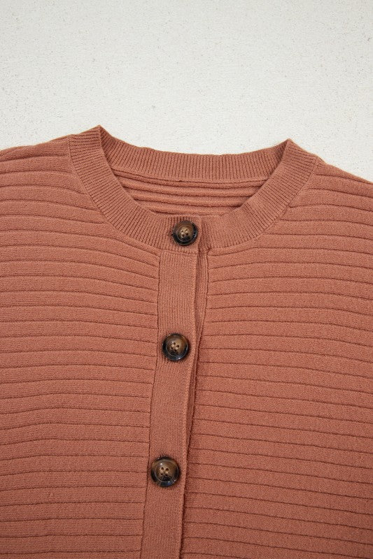 Ribbed Knit Button Front Dolman Sleeve Sweater Car