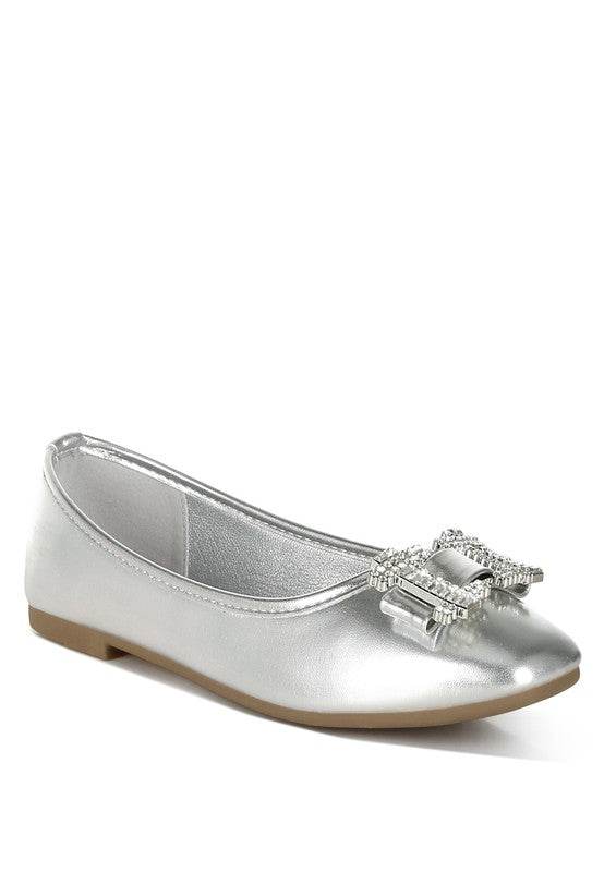 Navik Rhinestone Buckle Metallic Ballerinas