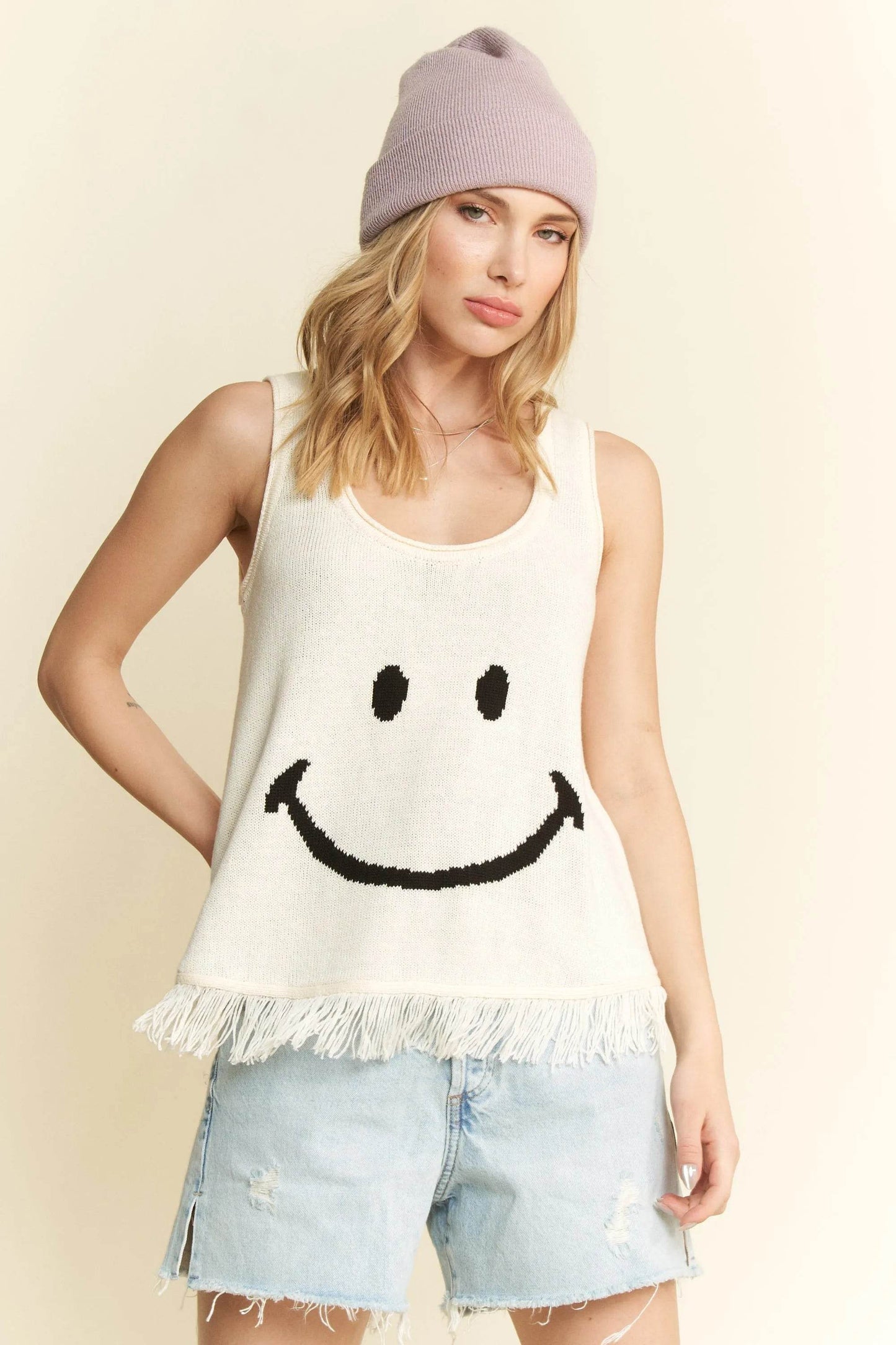 Jade By Jane Full Size Smiley Fringe Hem Tank Plus Size