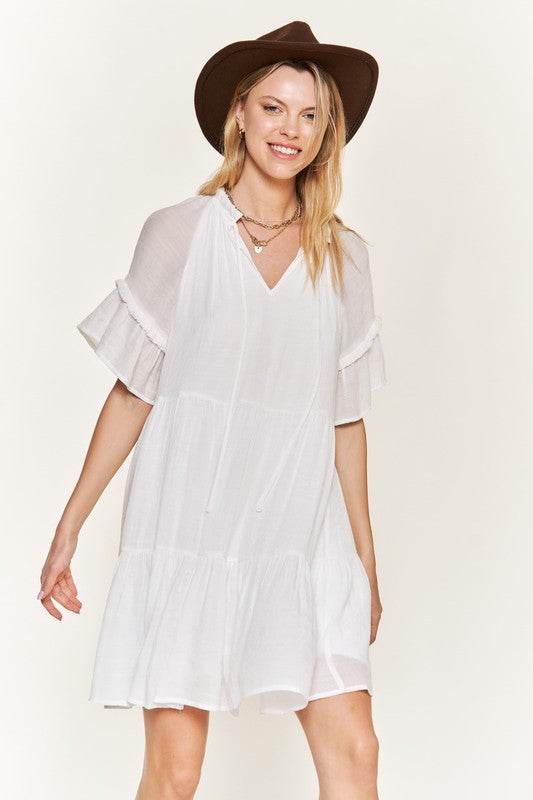 Ruffled neck tiered mini dress JBJ1054A