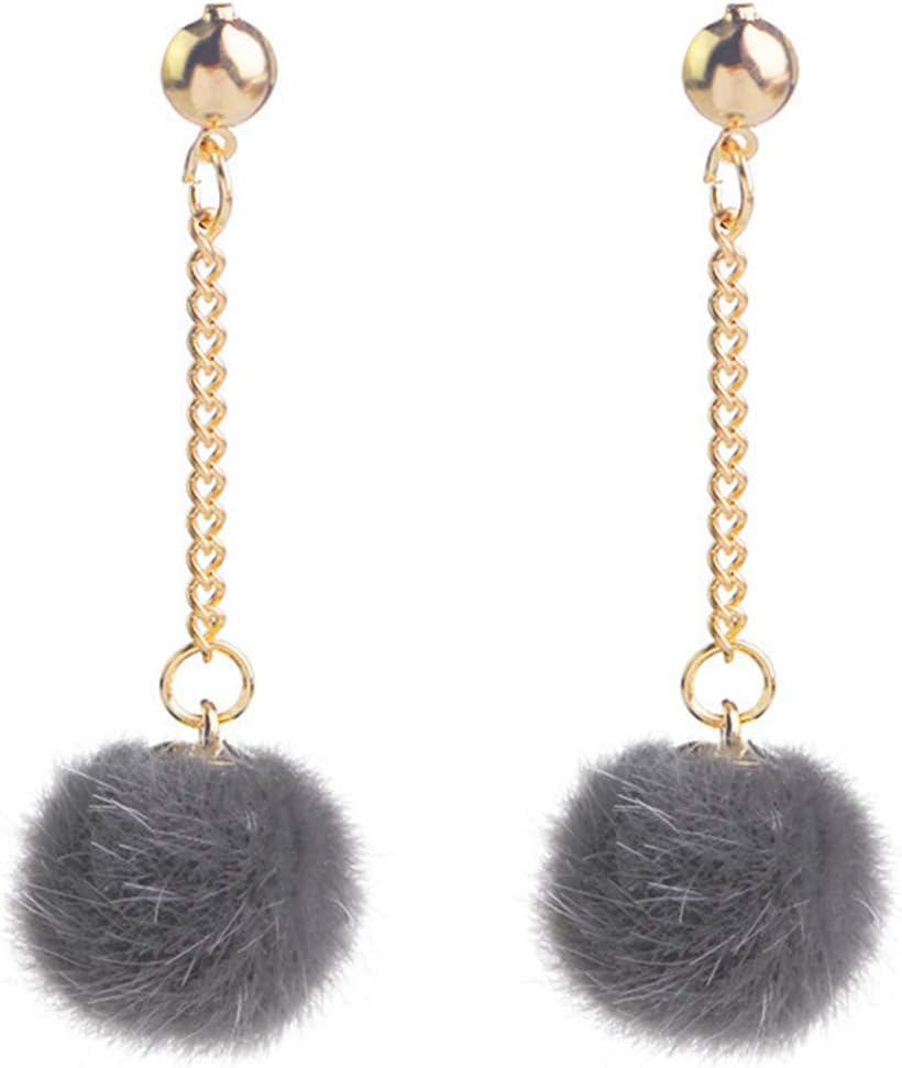 Faux Fur Pom Pom Tassel Drop Dangle Earrings Set