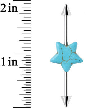 14G Faux Turquoise Impaled Star Spike Industrial Barbell 38mm