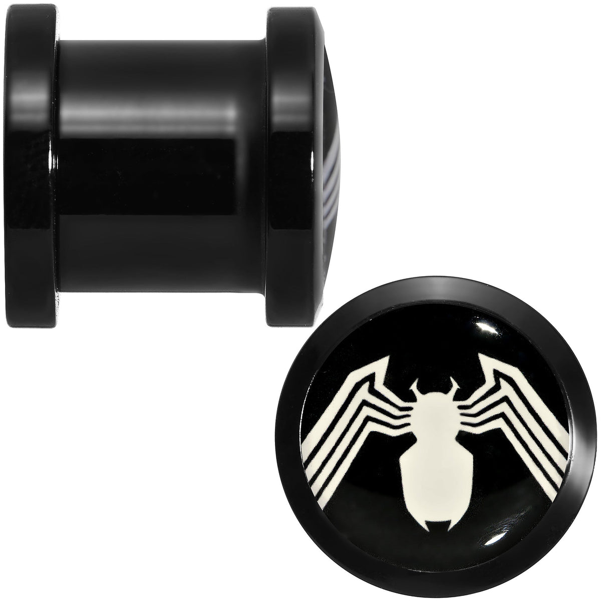00G Licensed White Spider-Man Logo Black PVD Screw Fit Plugs Set