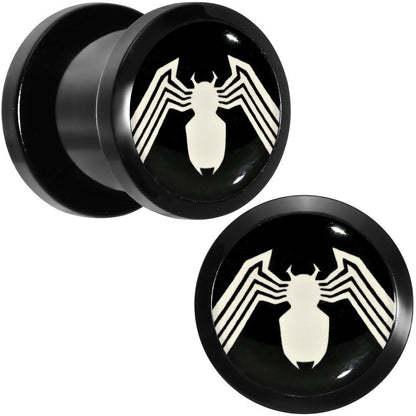 00G Licensed White Spider-Man Logo Black PVD Screw Fit Plugs Set