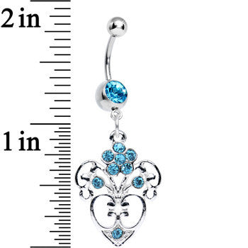 Aqua Gem Flowering Heart Dangle Belly Ring