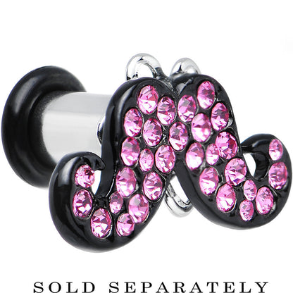 4G Pink Gem Paved Fancy Mustache Single Flare Steel Plug