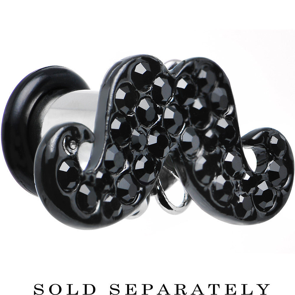2G Black Gem Paved Fancy Mustache Single Flare Steel Plug