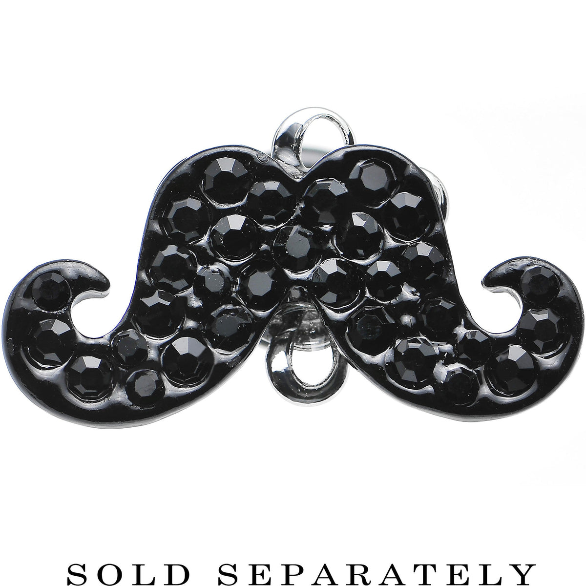2G Black Gem Paved Fancy Mustache Single Flare Steel Plug