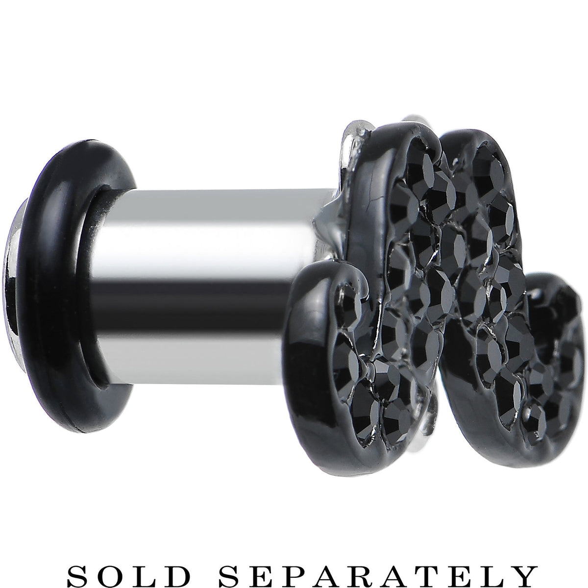 2G Black Gem Paved Fancy Mustache Single Flare Steel Plug