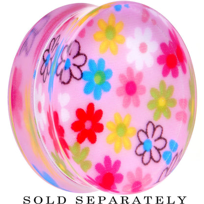 34mm Acrylic Pink Multicolored Flower Power Saddle Plug