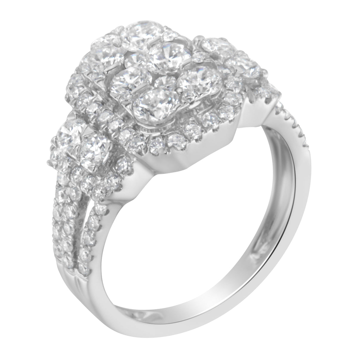14K White Gold 2 1/4 Cttw Diamond Cocktail Cluster Ring (G-H Color, SI2-I1 Clarity) - Size 7